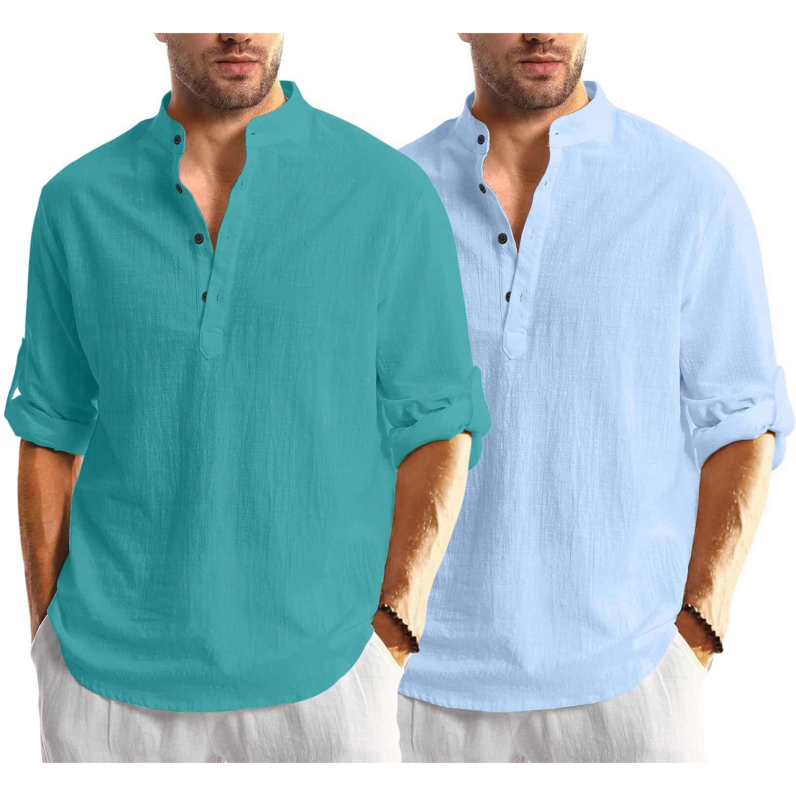 Bellstone Men's Solid Regular Fit Dress Shirt (Kurta1600_Combo_Rama & Sky_2Xl