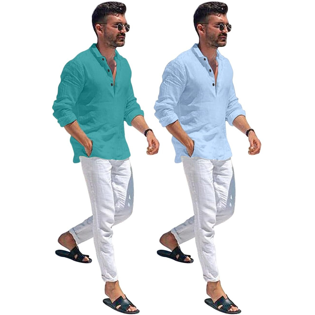 Bellstone Men's Solid Regular Fit Dress Shirt (Kurta1600_Combo_Rama & Sky_2Xl