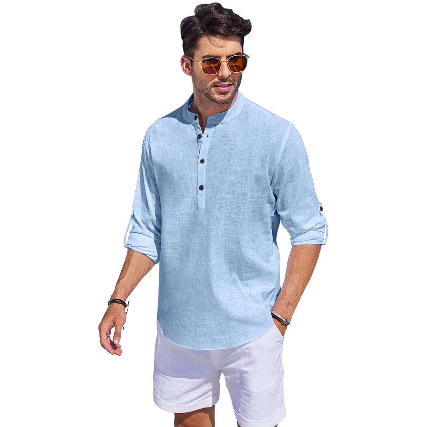 Bellstone Men's Cotton Blend Solid Regular Fit Kurta (Kurta1500_Single_Sky Blue_2Xl