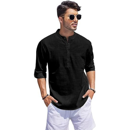 Bellstone Men's Cotton Blend Solid Regular Fit Dress Shirt (Kurta1500_Combo_Black & Maroon_2Xl)