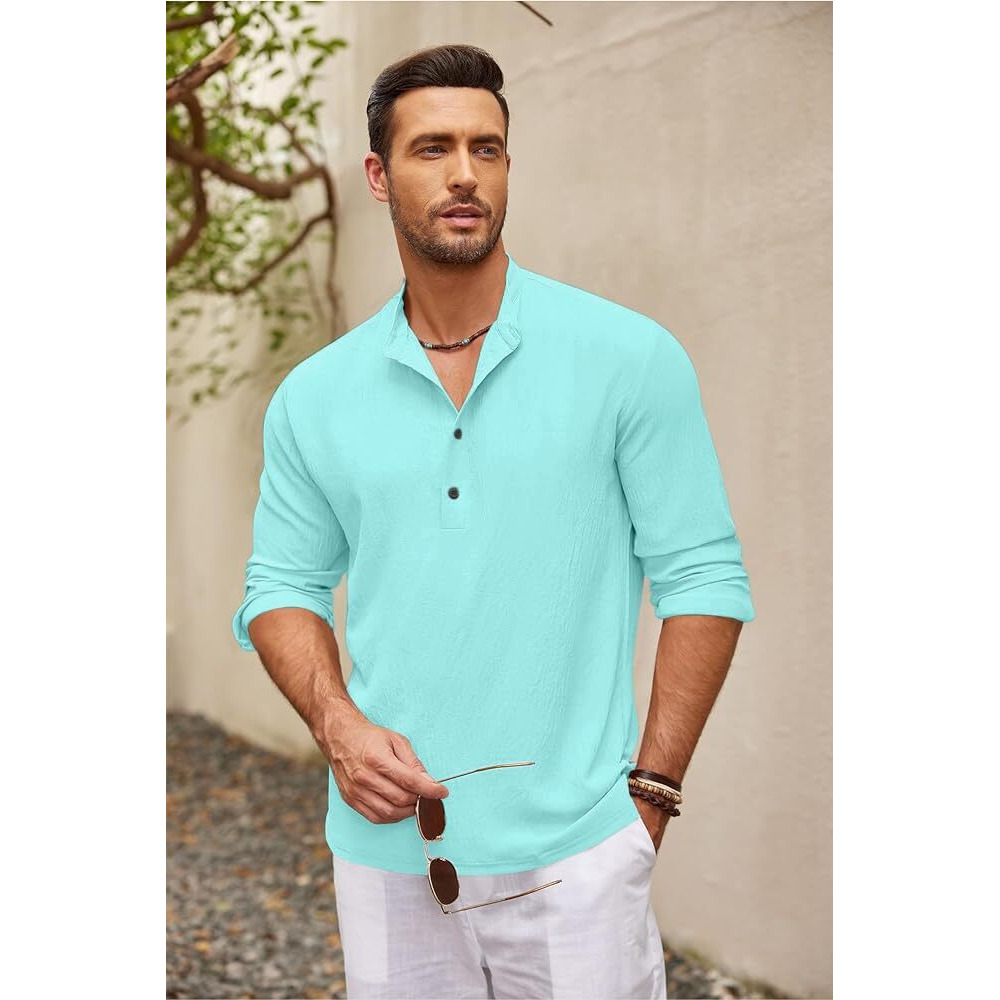 Bellstone Men's Cotton Blend Regular Shirt (Kurta1601_Aqua_M