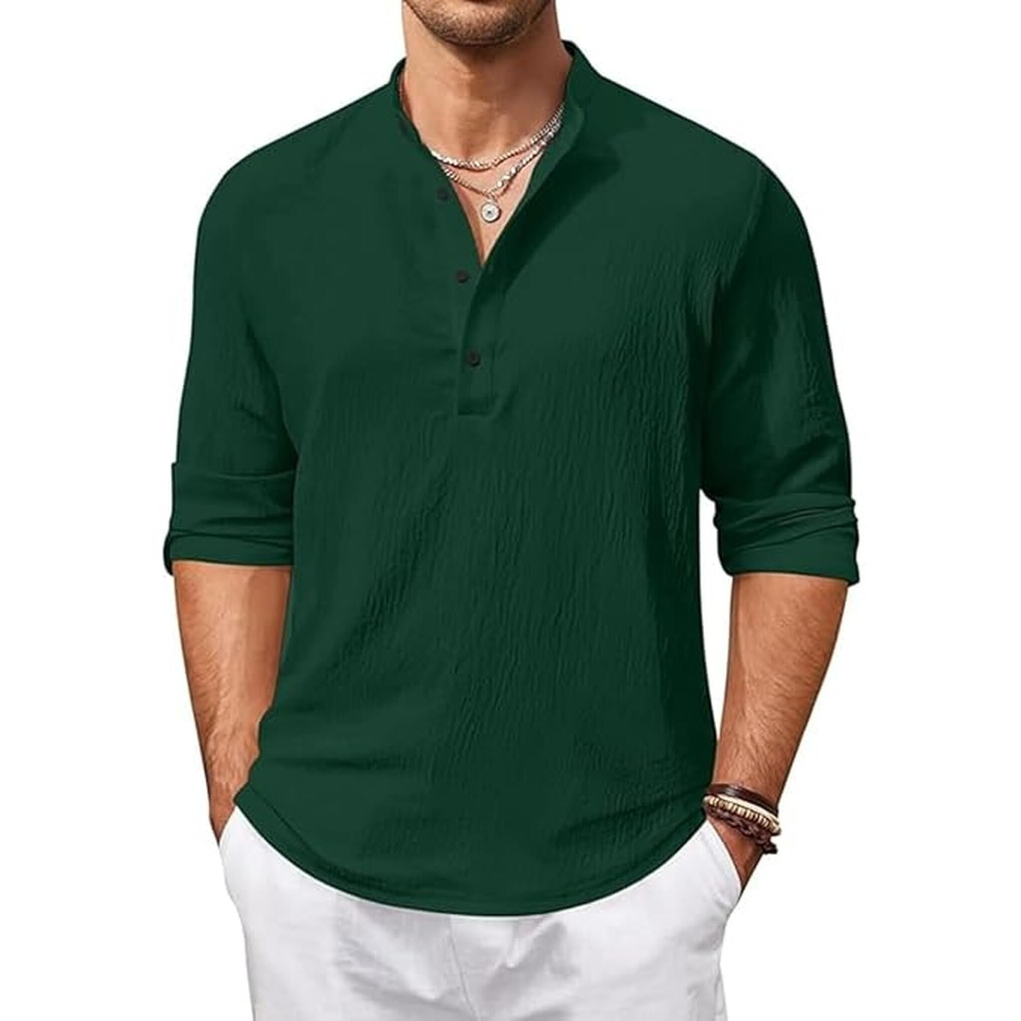 Bellstone Men's Cotton Blend Regular Shirt (Kurta1601_Dark Green_S