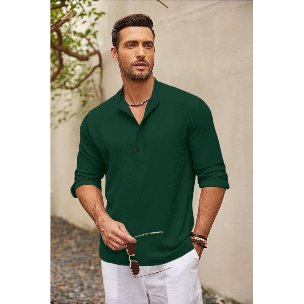 Bellstone Men's Cotton Blend Regular Shirt (Kurta1601_Dark Green_L