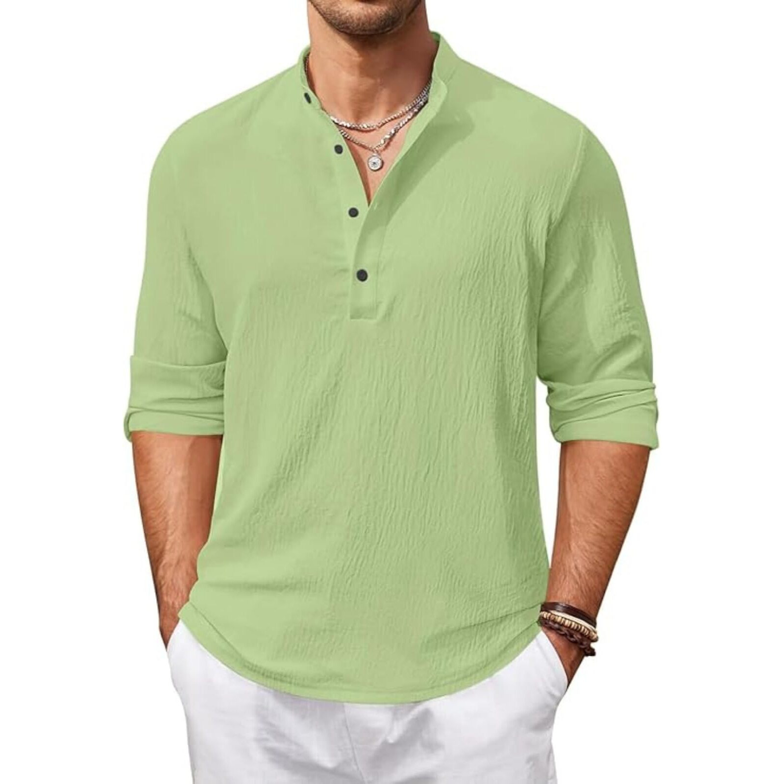 Bellstone Men's Cotton Blend Regular Shirt (Kurta1601_Light Green_S