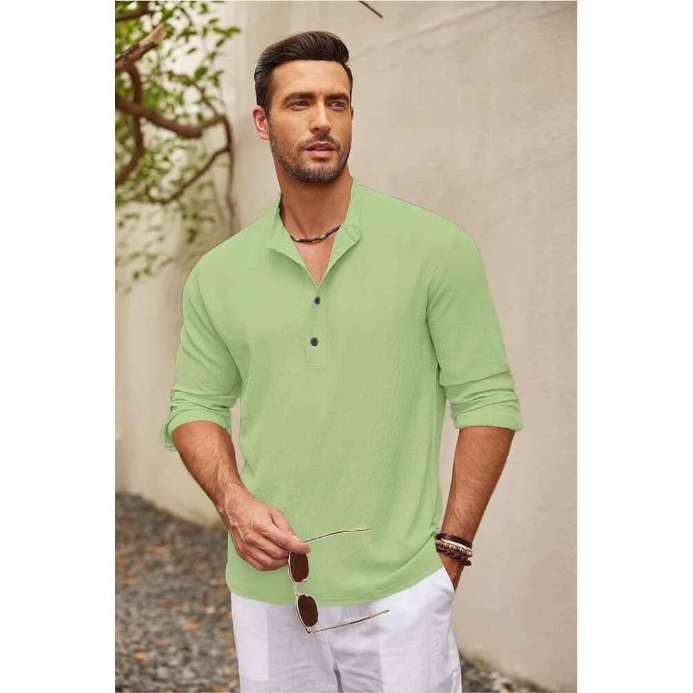 Bellstone Men's Cotton Blend Regular Shirt (Kurta1601_Light Green_M