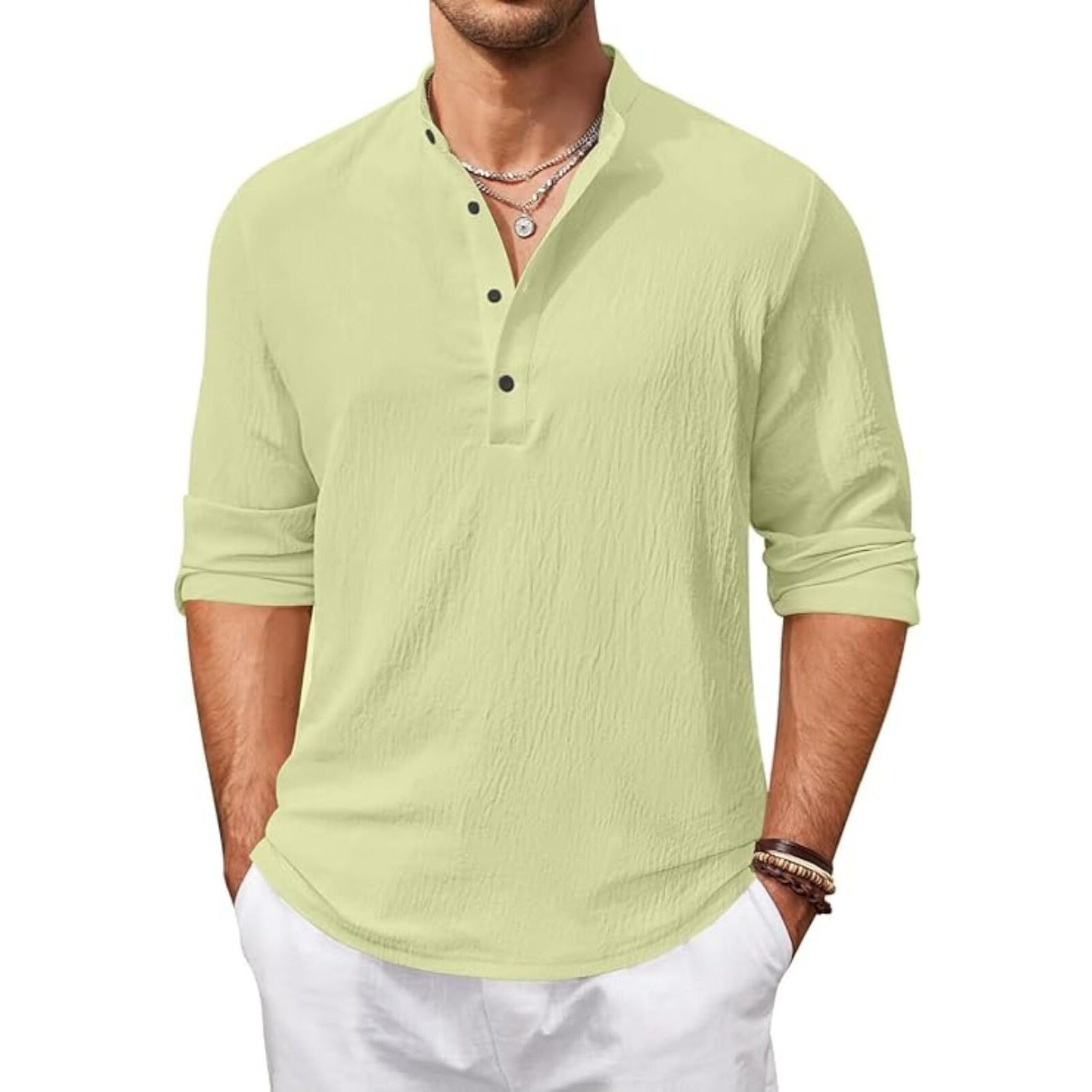 Bellstone Men's Cotton Blend Regular Shirt (Kurta1601_Light Yellow_M