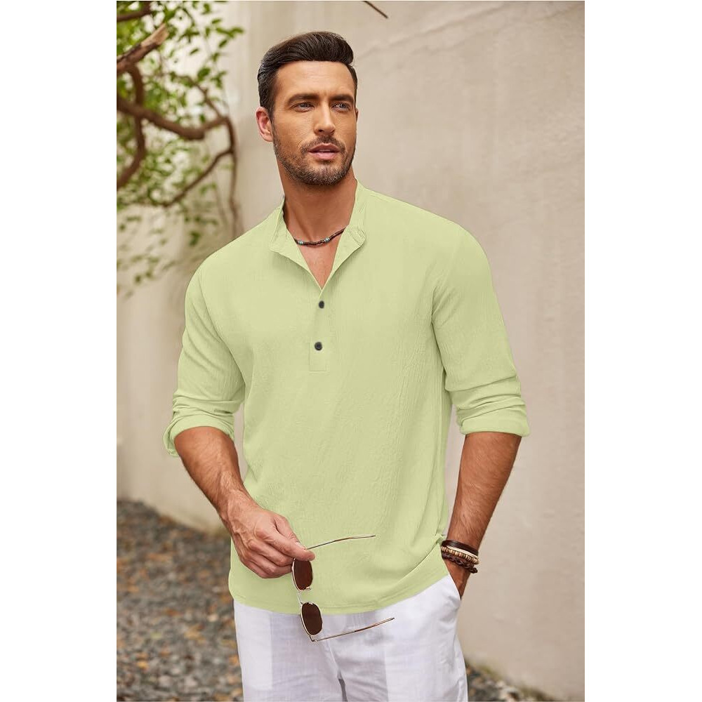 Bellstone Men's Cotton Blend Regular Shirt (Kurta1601_Light Yellow_L