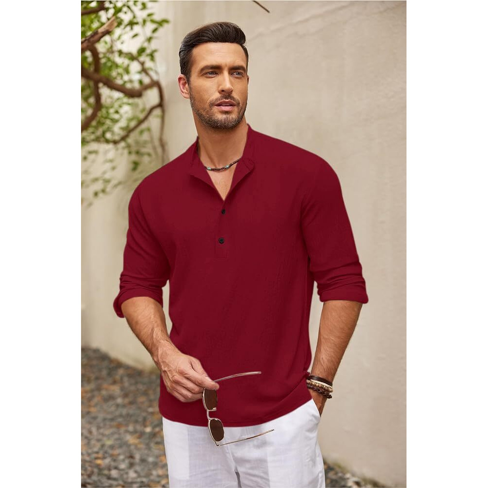 Bellstone Men's Cotton Blend Regular Shirt (Kurta1601_Maroon_2Xl