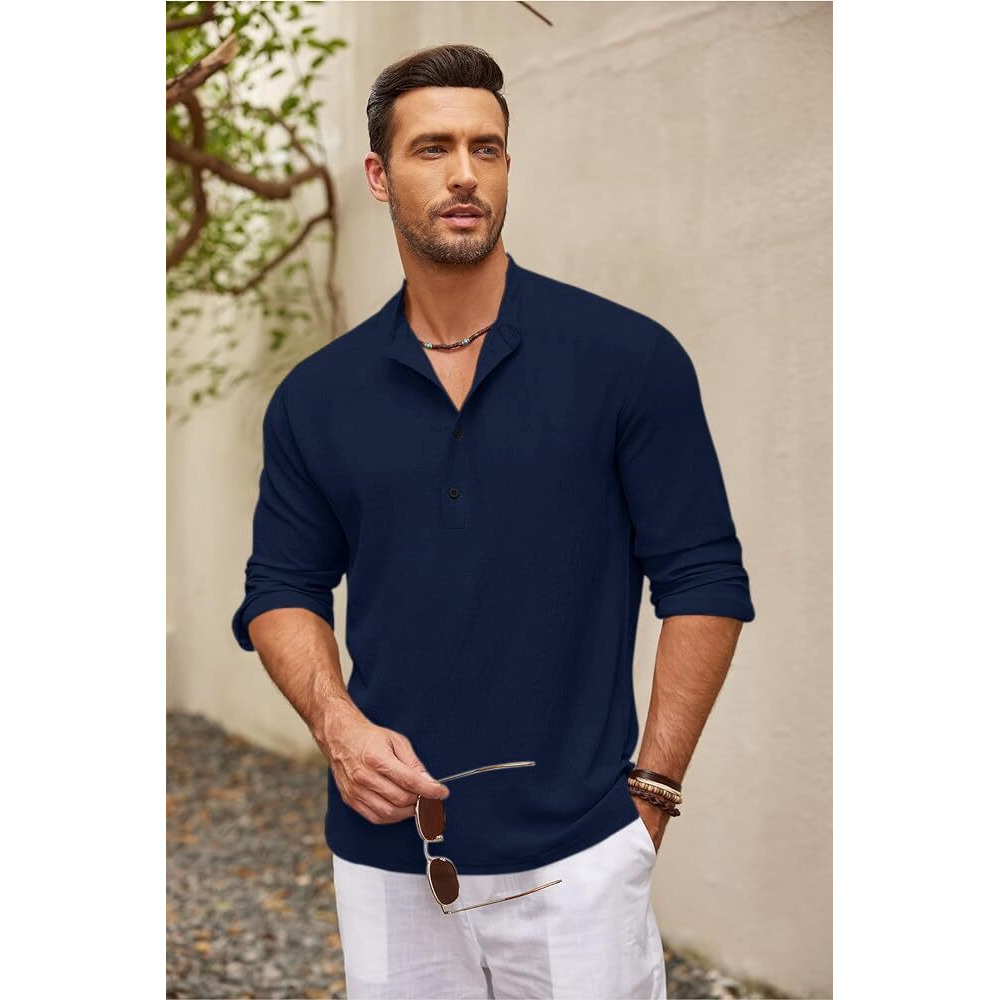 Bellstone Men's Cotton Blend Regular Shirt (Kurta1601_Navy_L