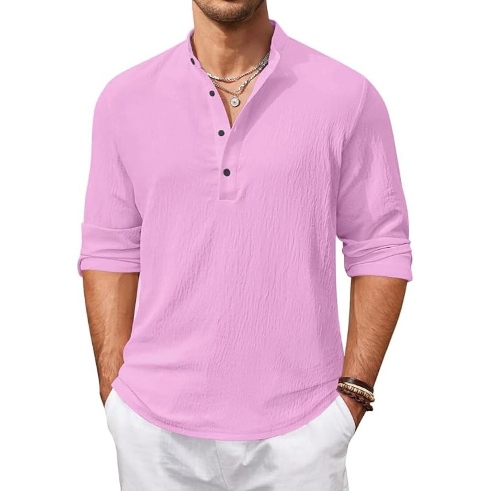 Bellstone Men's Cotton Blend Regular Shirt (Kurta1601_Pink_L