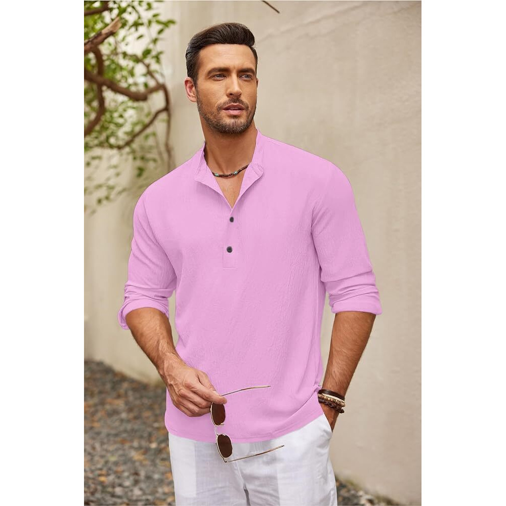 Bellstone Men's Cotton Blend Regular Shirt (Kurta1601_Pink_L
