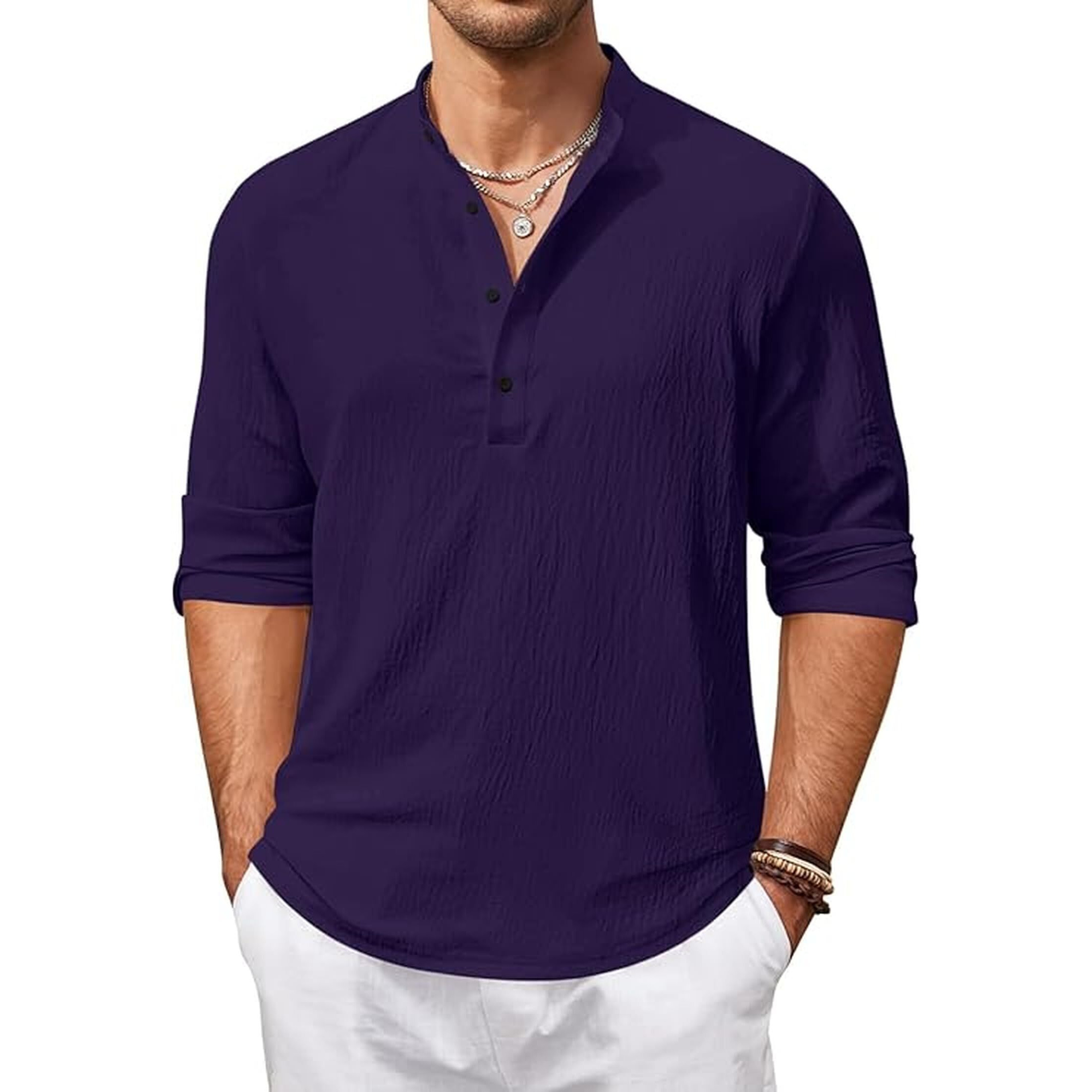 Bellstone Men's Cotton Blend Regular Shirt (Kurta1601_Purple_S