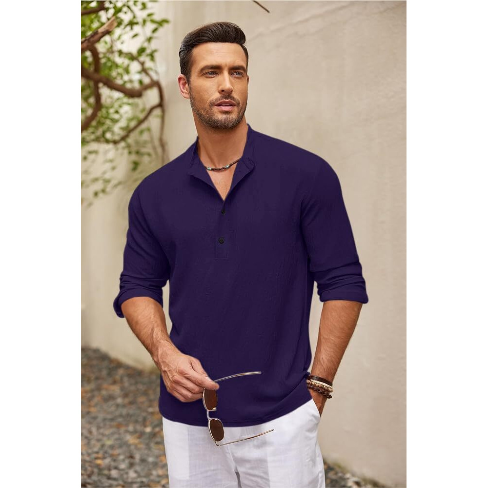 Bellstone Men's Cotton Blend Regular Shirt (Kurta1601_Purple_S