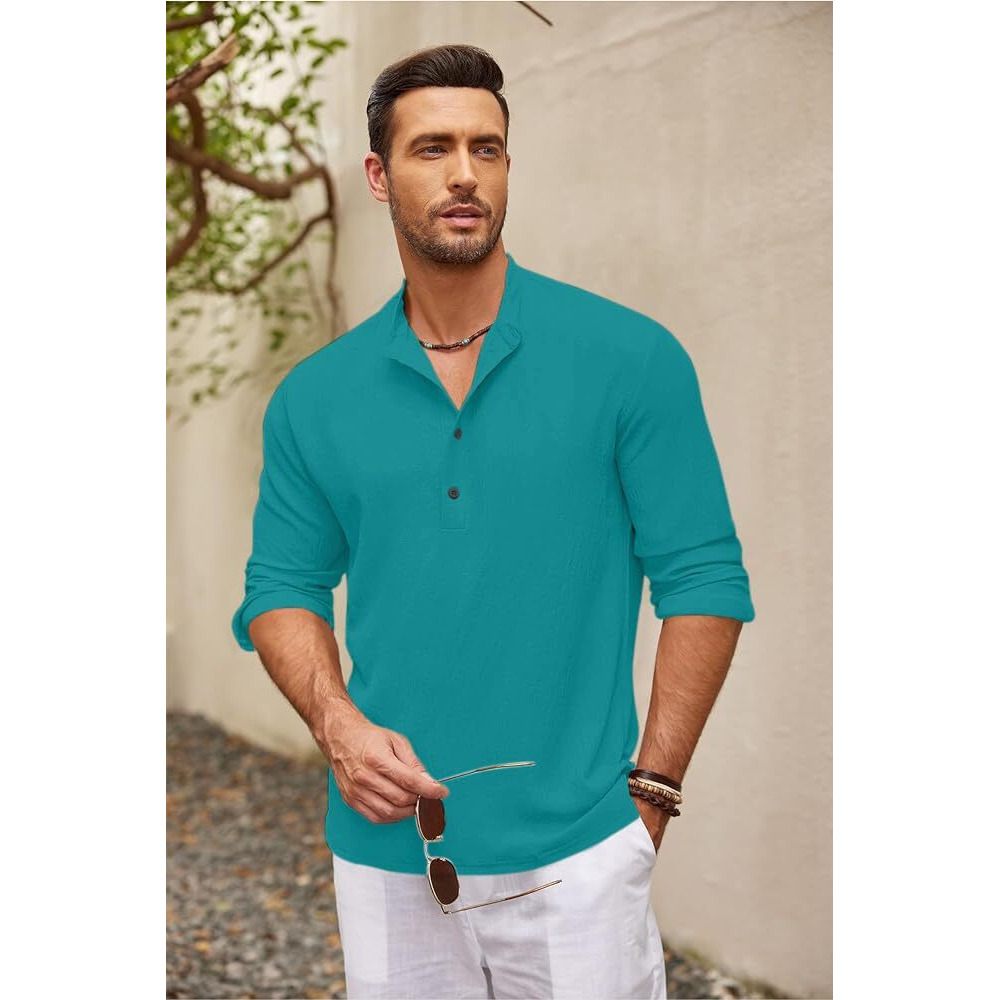 Bellstone Men's Cotton Blend Regular Shirt (Kurta1601_Rama_Xl