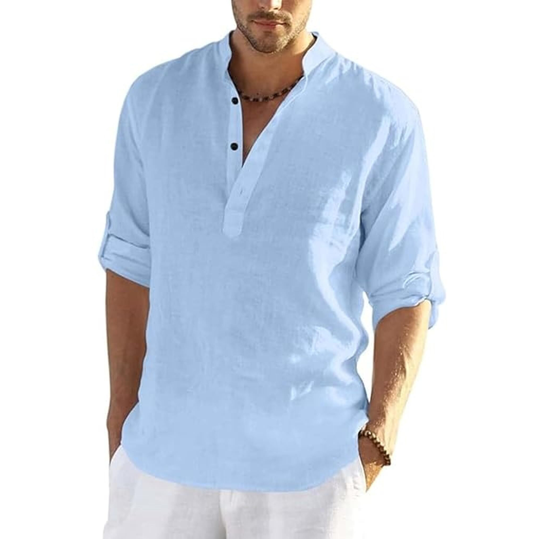 Bellstone Men's Cotton Blend Regular Shirt (Kurta1601_Sky Blue_L