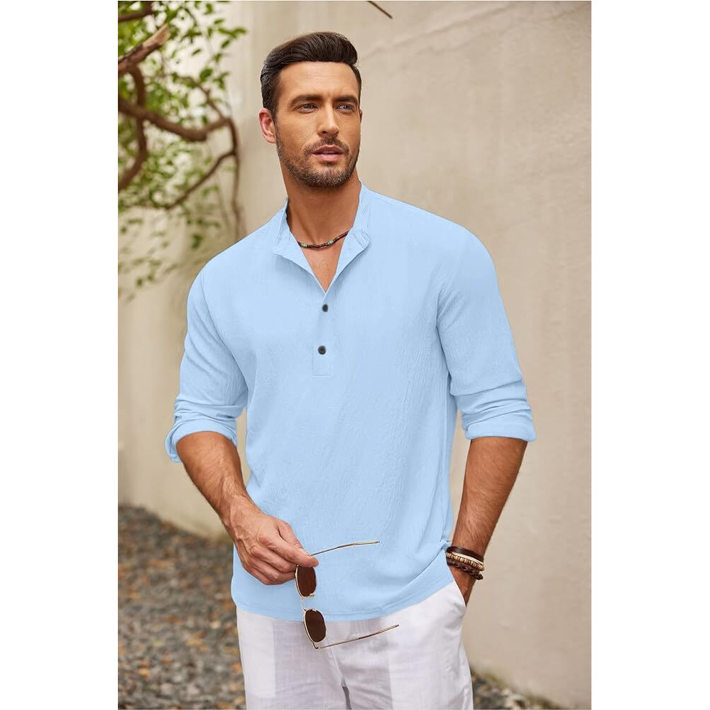 Bellstone Men's Cotton Blend Regular Shirt (Kurta1601_Sky Blue_L