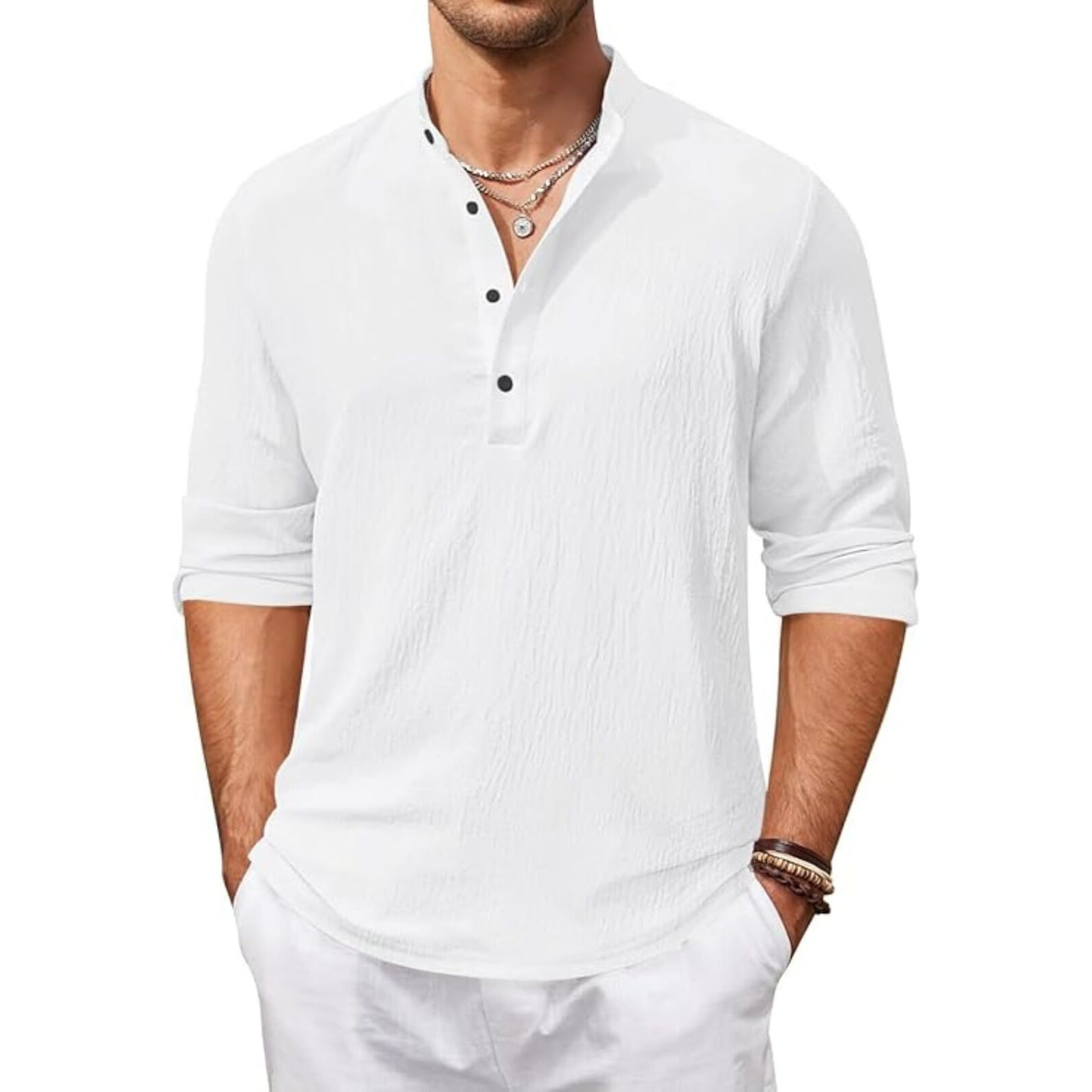 Bellstone Men's Cotton Blend Solid Regular Shirt (Kurta1601_White_L