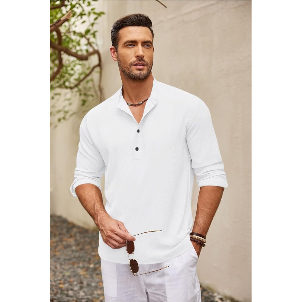 Bellstone Men's Cotton Blend Solid Regular Shirt (Kurta1601_White_L