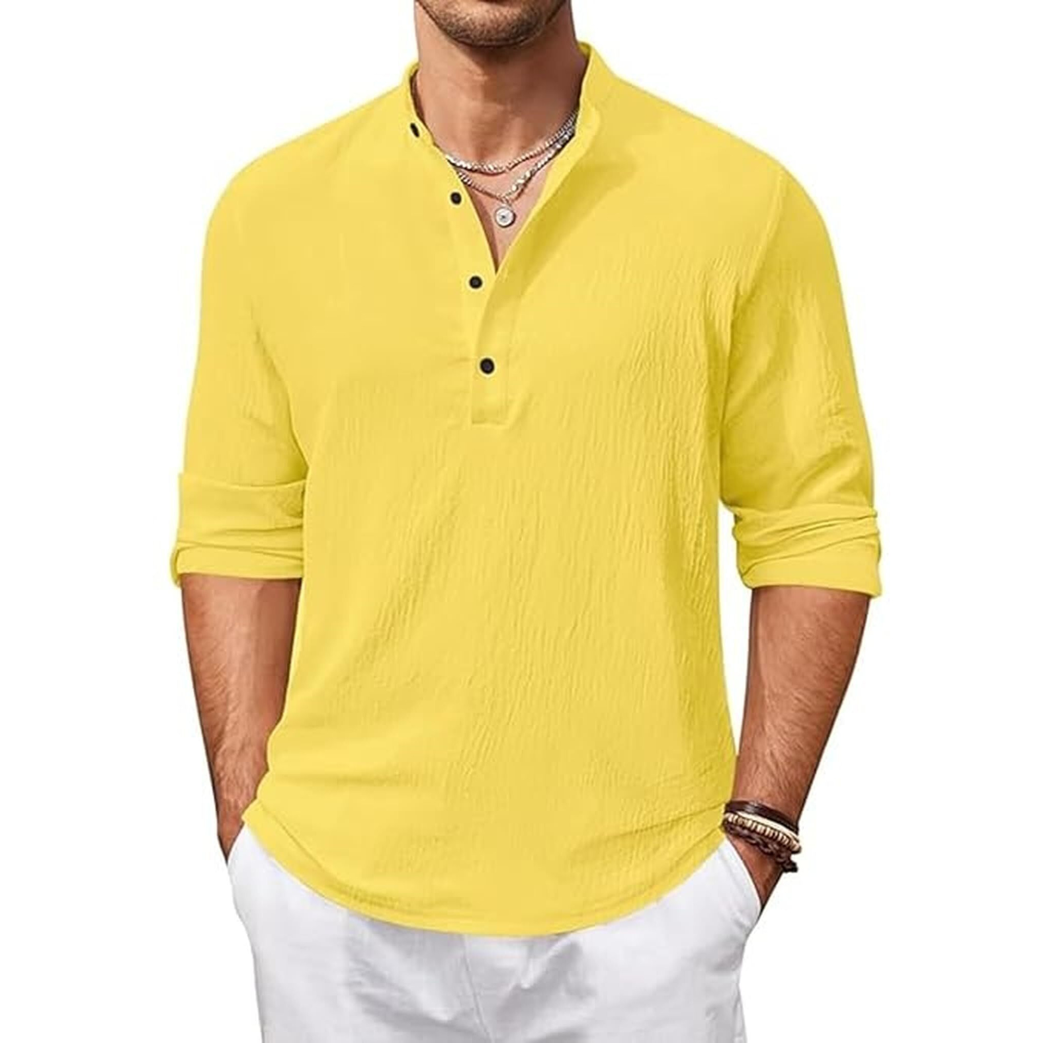 Bellstone Men's Cotton Blend Regular Shirt (Kurta1601_Yellow_M