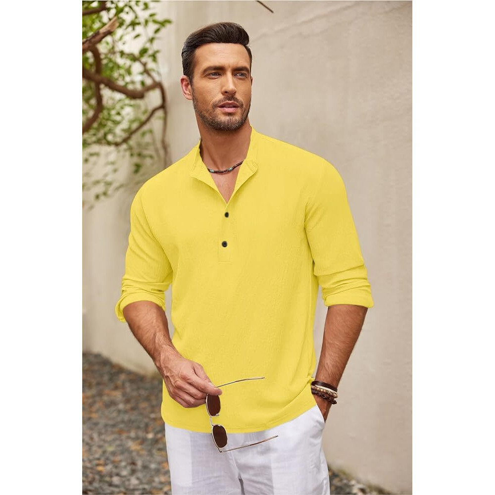Bellstone Men's Cotton Blend Regular Shirt (Kurta1601_Yellow_Xl