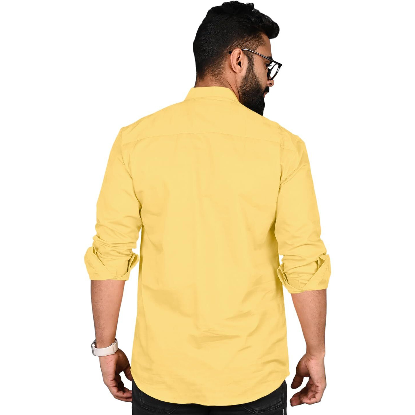 Royalscout Men's Cotton Polyester Blend Solid Regular Fit Full Sleeve Short Kurta Yellow