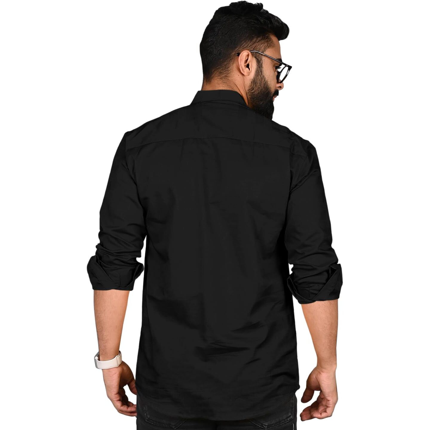Royalscout Men's Cotton Polyester Blend Solid Regular Fit Full Sleeve Short Kurta Black