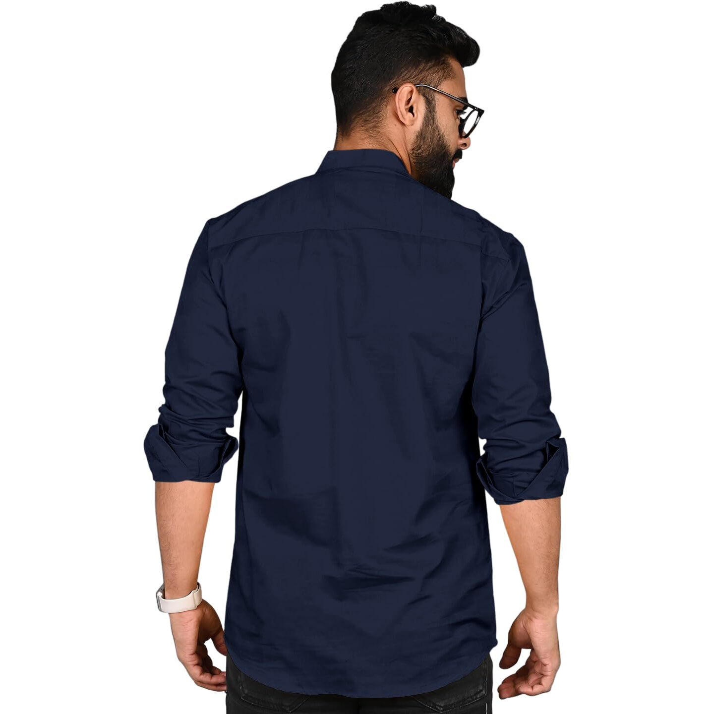 Royalscout Men's Cotton Polyester Blend Solid Regular Fit Full Sleeve Short Kurta Navy