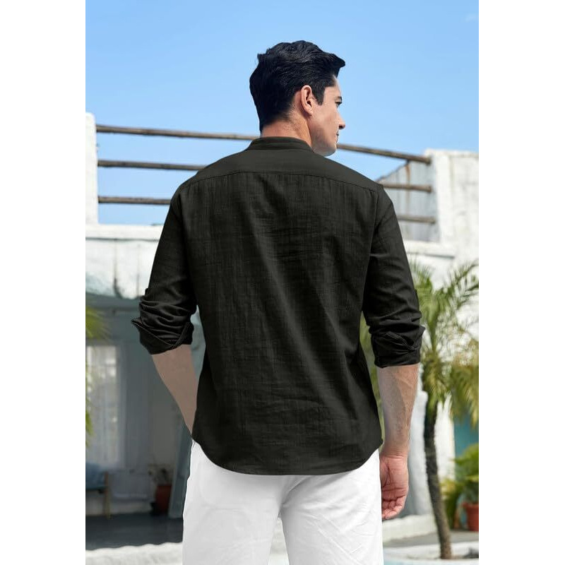 Royalscout Men's Cotton Polyester Blend Solid Regular Fit Full Sleeve Short Kurta Black