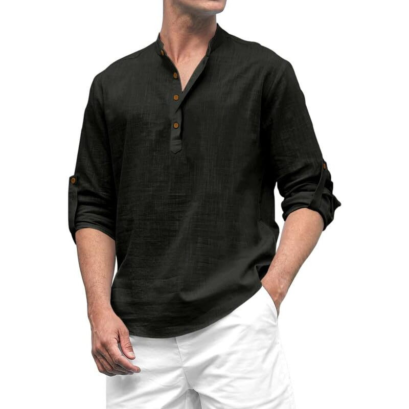 Royalscout Men's Cotton Polyester Blend Solid Regular Fit Full Sleeve Short Kurta Black