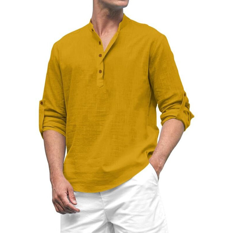 Royalscout Men's Cotton Polyester Blend Solid Regular Fit Full Sleeve Short Kurta Gold