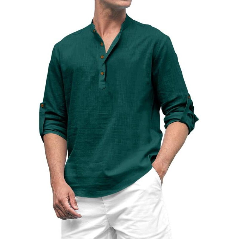 Royalscout Men's Cotton Polyester Blend Solid Regular Fit Full Sleeve Short Kurta Green