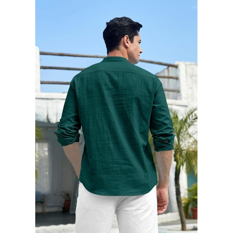 Royalscout Men's Cotton Polyester Blend Solid Regular Fit Full Sleeve Short Kurta Green