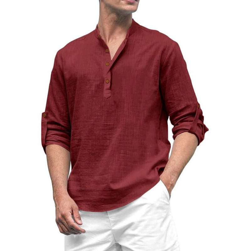 Royalscout Men's Cotton Polyester Blend Solid Regular Fit Full Sleeve Short Kurta Maroon