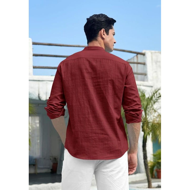 Royalscout Men's Cotton Polyester Blend Solid Regular Fit Full Sleeve Short Kurta Maroon