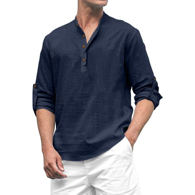 Royalscout Men's Cotton Polyester Blend Solid Regular Fit Full Sleeve Short Kurta Navy