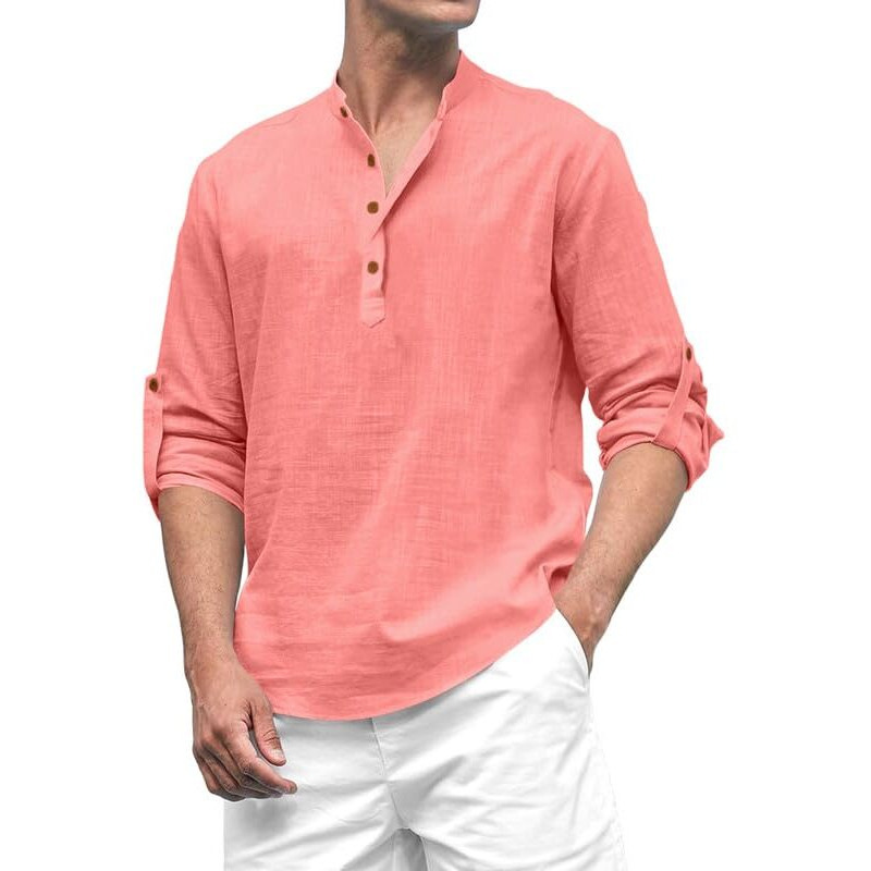Royalscout Men's Cotton Polyester Blend Solid Regular Fit Full Sleeve Short Kurta Peach