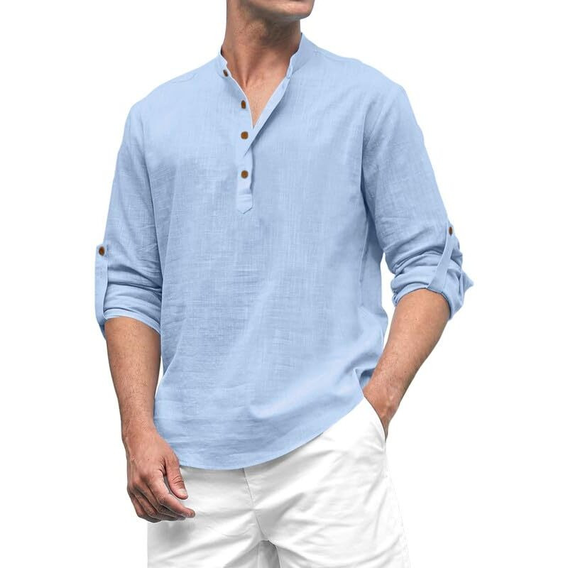 Royalscout Men's Cotton Polyester Blend Solid Regular Fit Full Sleeve Short Kurta Sky