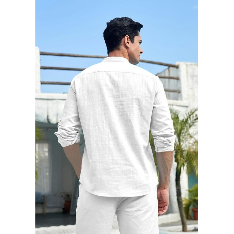 Royalscout Men's Cotton Polyester Blend Solid Regular Fit Full Sleeve Short Kurta White
