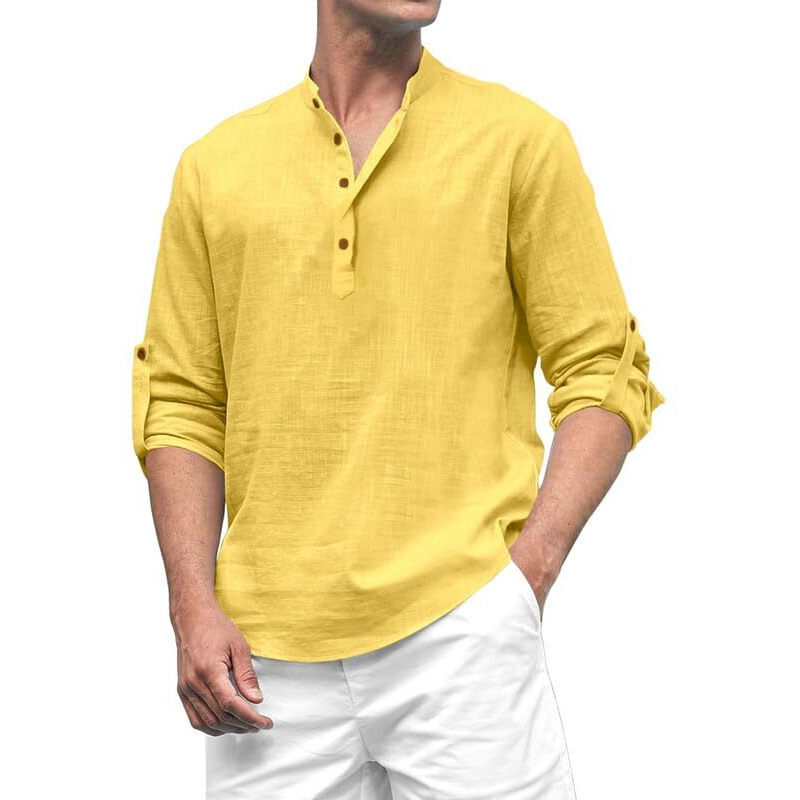 Royalscout Men's Cotton Polyester Blend Solid Regular Fit Full Sleeve Short Kurta Yellow