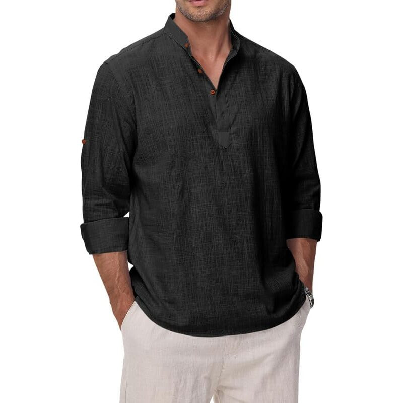 Royalscout Men's Cotton Polyester Blend Solid Regular Fit Full Sleeve Short Kurta Black