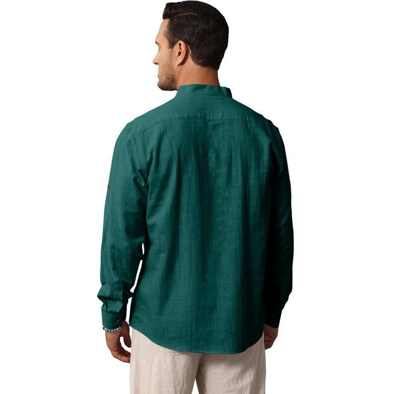 Royalscout Men's Cotton Polyester Blend Solid Regular Fit Full Sleeve Short Kurta Green