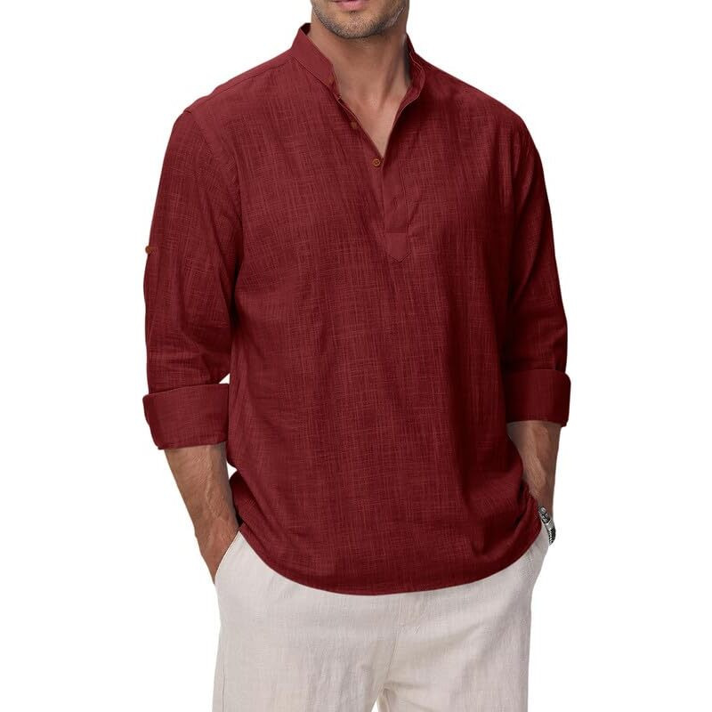 Royalscout Men's Cotton Polyester Blend Solid Regular Fit Full Sleeve Short Kurta Maroon