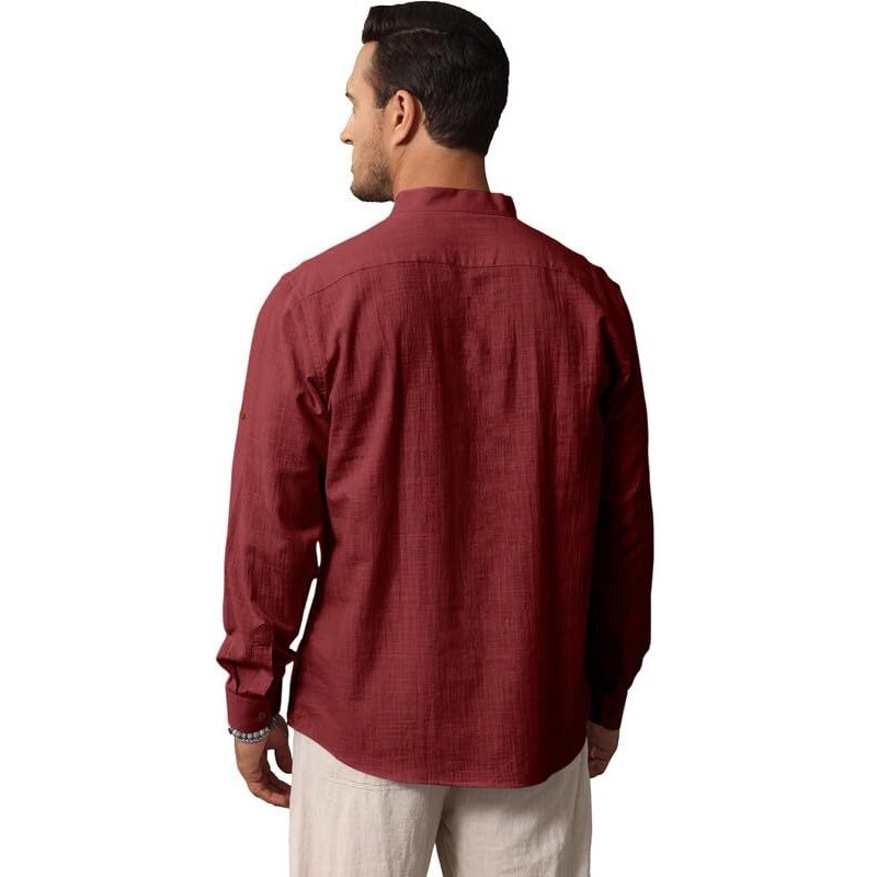 Royalscout Men's Cotton Polyester Blend Solid Regular Fit Full Sleeve Short Kurta Maroon