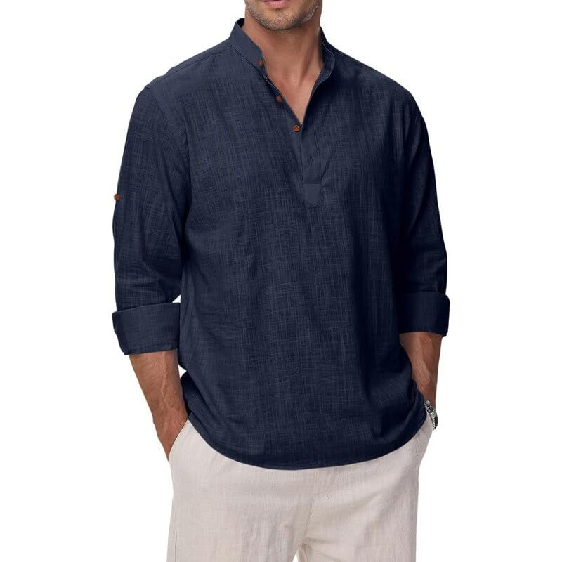 Royalscout Men's Cotton Polyester Blend Solid Regular Fit Full Sleeve Short Kurta Navy