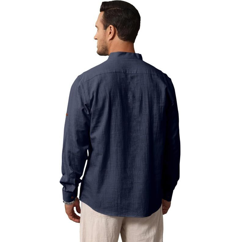 Royalscout Men's Cotton Polyester Blend Solid Regular Fit Full Sleeve Short Kurta Navy