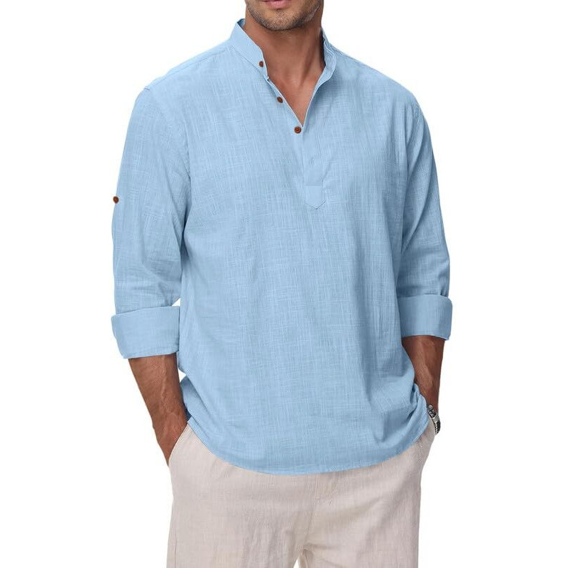 Royalscout Men's Cotton Polyester Blend Solid Regular Fit Full Sleeve Short Kurta Sky