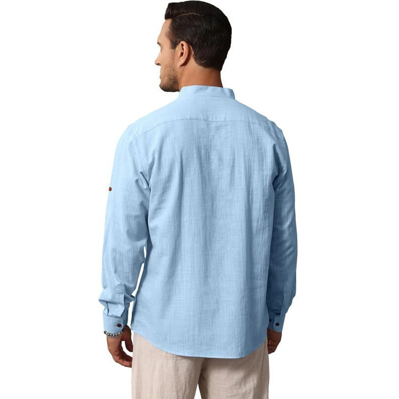Royalscout Men's Cotton Polyester Blend Solid Regular Fit Full Sleeve Short Kurta Sky