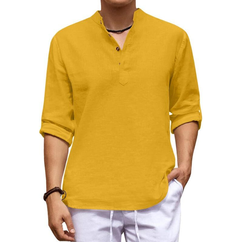 Royalscout Men's Cotton Polyester Blend Solid Regular Fit Full Sleeve Short Kurta Gold