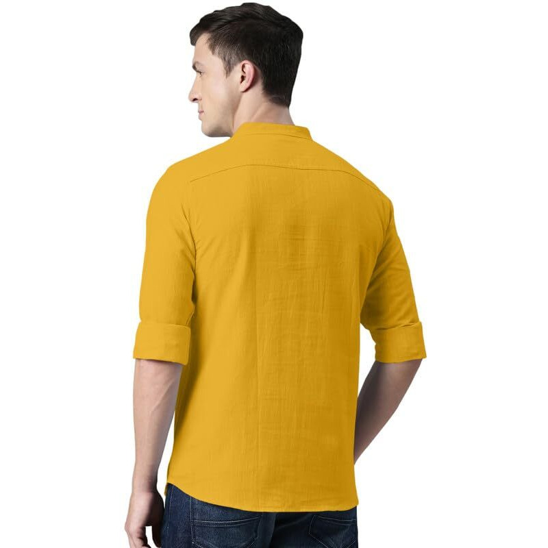 Royalscout Men's Cotton Polyester Blend Solid Regular Fit Full Sleeve Short Kurta Gold