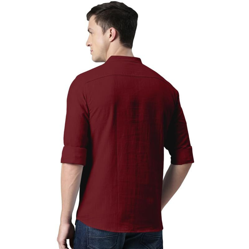 Royalscout Men's Cotton Polyester Blend Solid Regular Fit Full Sleeve Short Kurta Maroon